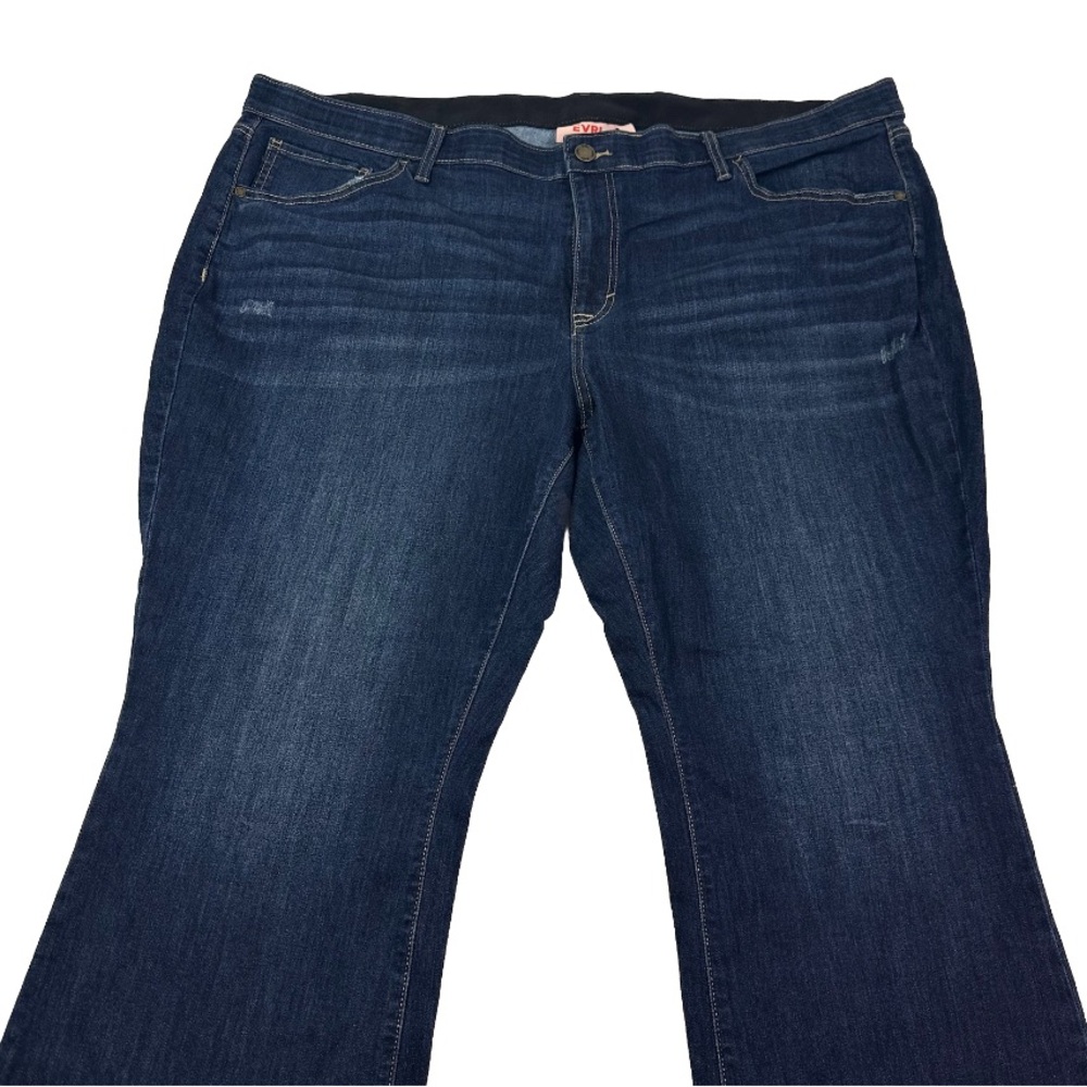 Evri Women's Plus Size 24WS Blue Bootcut Elastic Waist Dark Wash Stretch Jeans